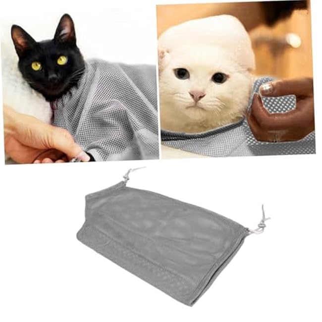 Multi-Function Cat Grooming Bag Grey Breathable Mesh for Bathing Nail Trimming Medication Feeding with Easy Control Pull Rope Suitable for Cats and Kittens-gCVSnzg0