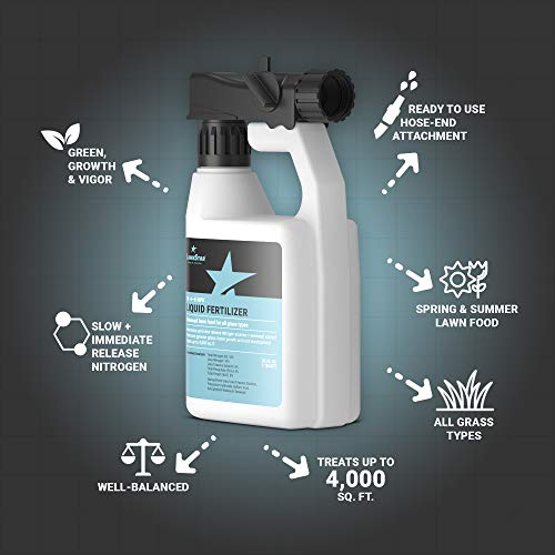 Balanced 16-4-8 Nutrient Liquid Fertilizer (32oz Ready to Spray) - Premium Lawn Food, NPK with Added Seaweed Extract, Treats Common Deficiencies, Safe for All Grass Types (Upgraded Sprayer)