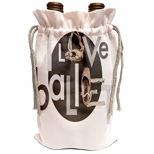 3dRose Wine Bag - I love ballet with pointe shoes in grey and white KIKE CALVO World of Dances and Ballet