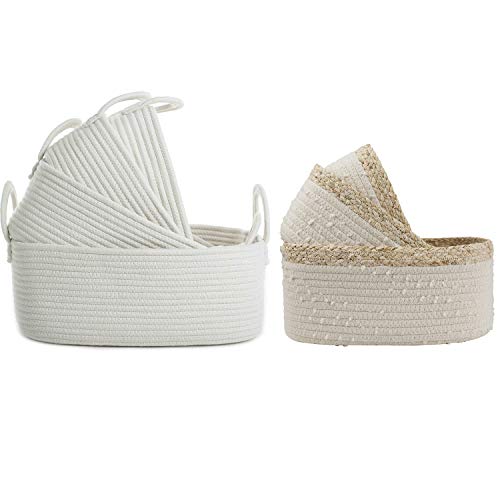 LA JOLIE MUSE Storage Baskets Set of 4 - Woven Basket Cotton Rope Bin and Rope Woven Storage Baskets Set of 3
