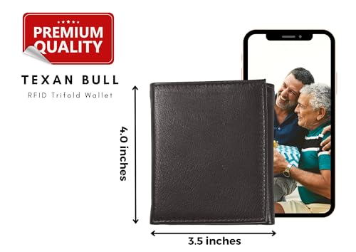 RFID Signal Blocking Trifold Wallets for Men Genuine Cow Leather Slim4
