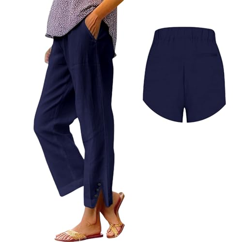 Pantalon d'été anti-chaleur en coton et lin fluide taille haute confortable