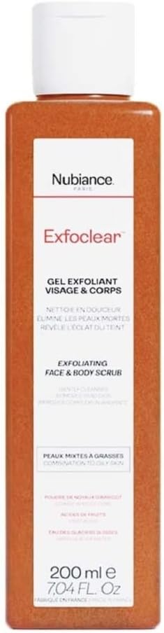 NubianceExfoclear® Face & Body Scrub - Fruit Acid Face & Body Scrub. Facial Cleansing Gel for Oily or Dry Skin Anti Blackhead. Neckline Peeling