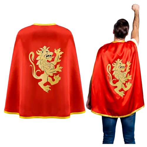 Unittype Medieval Noble Knight Cape Golden Lion Pattern Knights Capes Renaissance Costumes Medieval Outfit Cosplay Cloak Ren Fair Royal Costume, One Size Fits All