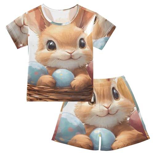 Summer Pajama Set Easter Bunny Eggs, Short Sleeve Sleepwear Nightwear