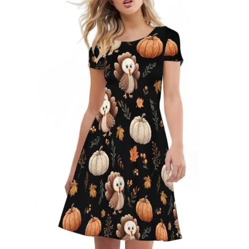 Image of Irisjudy T Shirt Dress for Women Short Sleeve Girls Short Sleeve Dress Plus Size, O Neck Knee Length Midi Dress for Ladies