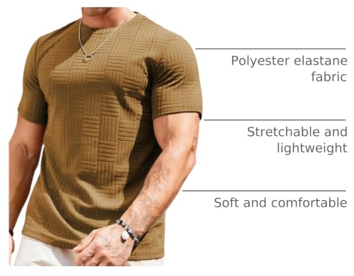 Image of JMIERR Mens T-Shirt Casual Stretch Solid Crewneck Short Sleeve Tees Textured Shirts