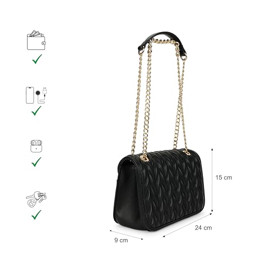 Image of Fastrack QuiltGrid Shoulder Bag | Faux-Leather Women's Handbag | Diamond Quilted Design | Adjustable Chain Strap | Zipper & Magnetic Closure | Gold-Finish Hardware