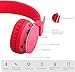 Kids Bluetooth Headphones Foldable Volume Limiting Wireless/Wired Stereo On Ear HD Headset with SD Card FM Radio in-line Volume Control Microphone for Children Adults (Red)