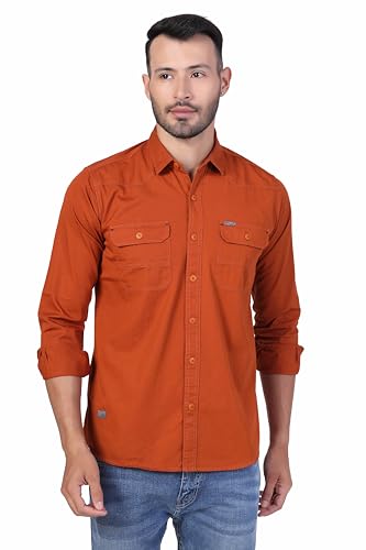 Image of Men's Cotton Twill Utility Shirt | Full Sleeve Button-Down Casual Shirt | Dual Chest Pockets | Comfortable Regular Fit | Everyday Wear