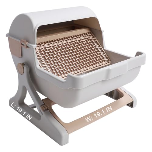 YolieraArt Large Size Semi Automatic Litter Box Easy Clean Sifting Cat Pan Plastic Material Anti Splash Rolling Cat Litter Pan Spacious for All Feline Sizes Indoor Puss ToiletBeige