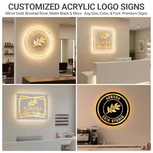 Image of Custom LED Business Logo Backlit Sign | Adjustable brightness, acrylic construction, office reception, corporate lobby, company branding, illuminated display