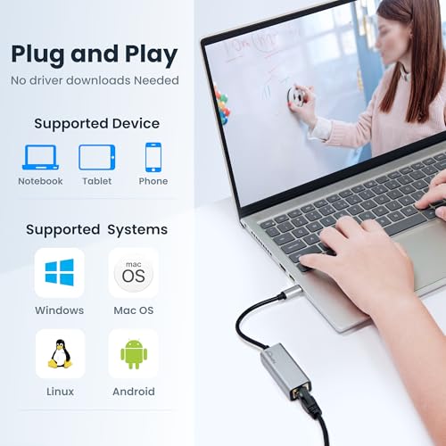 Image of USB C to ethernet Adapter,Ethernet to USB c,TypeC to RJ45 Ethernet Adapter 1Gbps Gigabit Ethernet Compatibility for Mac,MacBook Pro /Air,Dell XPS,Chromebook,Surface