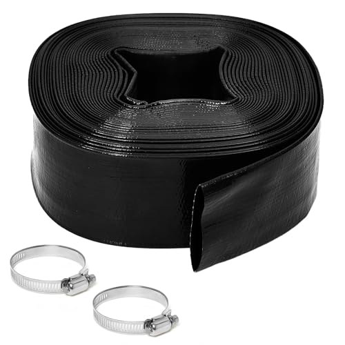 Gonioa 2 inches x 50 FT Heavy-Duty PVC Swimming Pool Backwash Hose Reinforced Discharge Hose with Clamp for Swimming Pools Black