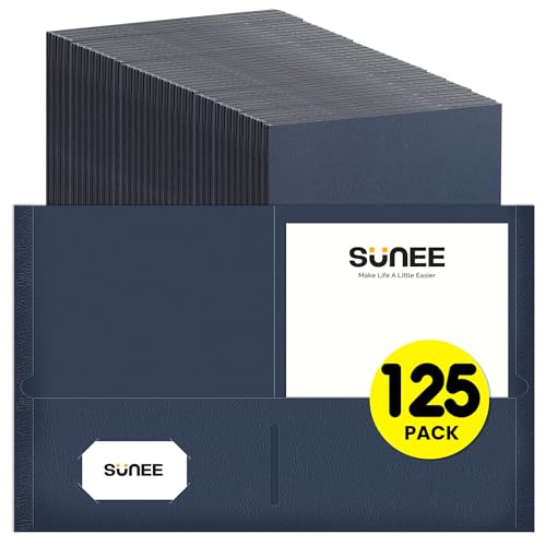 SUNEE Folders with Pockets(125 Pack, Dark Blue), 2 Pocket Folders Fit Letter Size Paper, Paper File Folder for School Office Home Business