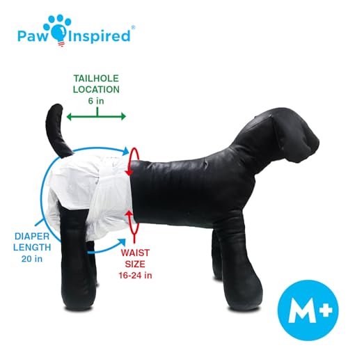 Image of Paw Inspired Disposable Female Dog Diapers, Medium Plus Size, 32 Count