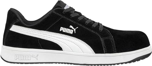 Puma Safety Iconic Suede Low Men's Safety Shoes, Composite Toe, Electrical Hazard Protection, Slip Resistant, Black/White, Size M11 (640015-11-200)