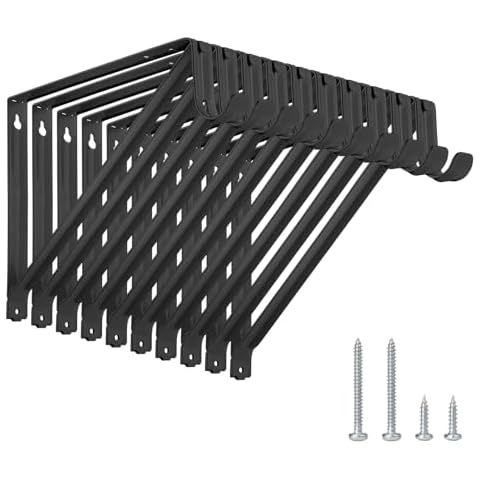 KOVOSCH 10 Pack Heavy Duty Closet Shelf & Rod Brackets, Wall Mounted Closet Shelf Brackets, 11 x 9.45 Inch Closet Shelf Brackets with Rod Support, Black Cover