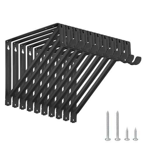 KOVOSCH 10 Pack Heavy Duty Closet Shelf & Rod Brackets, Wall Mounted Closet Shelf Brackets, 11 x 9.45 Inch Closet Shelf Brackets with Rod Support, Black by KOVOSCH - Used condition - US$33.76