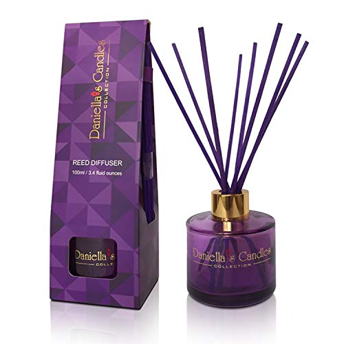 Daniella's Candles Reed Diffuser Set, Love Spell Scented Oil, Includes 8 Rattan Purple Sticks, All Natural Oil Diffuser, Home Décor and Office, 100ml/3.4oz
