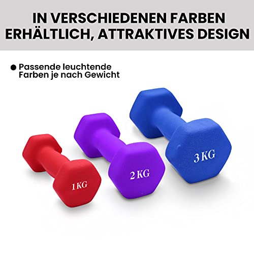 Foto von unycos - 6er Set Sechskanthanteln (1kg, 2kg und 3 kg) Hantelset mit Anti-Rutsch-Effekt, Anti-Roll, Komfortabler Griff, Abwaschbar, Krafttraining, Fitness, Training zu Hause und im Fitnessstudio