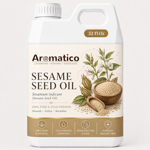 Image of AROMATICO Sesame Oil for Skin, Hair and Body Care, Multipurpose Carrier Oil for Massage, Scalp Care, Dry Skin Routine, DIY Beauty and Natural Glow - 946 ml