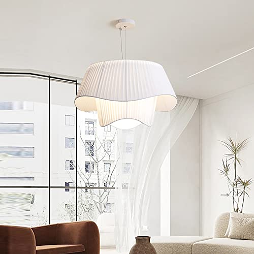 Moderno Tela Luz Colgante 3 Luces,Contemporáneo Tambor Lámpara Colgante Blanco,Regulable Montaje Al Ras Lámpara De Techo Para Salón Dormitorio Isla De La Cocina-Blanco 50x30cm(20x12inch) Cover