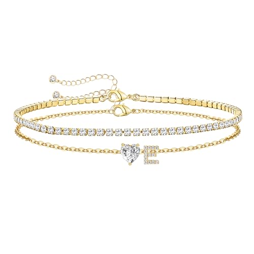 Image of Gold Initial Ankle Bracelets for Women Waterproof 14K Gold Filled Layered Anklets for Women Non Tarnish Women's Anklets Adjustable Large Ankle Summer Beach Foot Jewelry