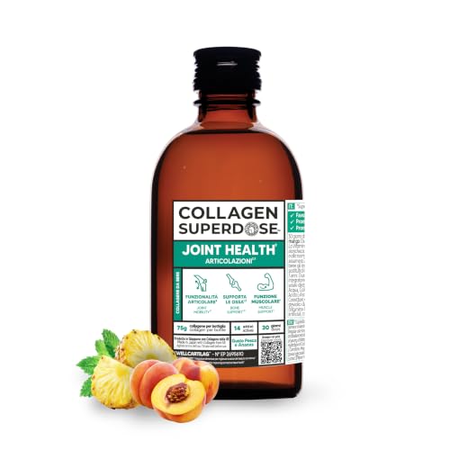 COLLAGEN SUPERDOSE BY GOLD COLLAGEN Joint Health - Collagene Integratore Liquido (75g in Formula), Vitamina C e D, Integratore Articolazioni Collagene e Acido Ialuronico Supporta Ossa e Muscoli, 300ml