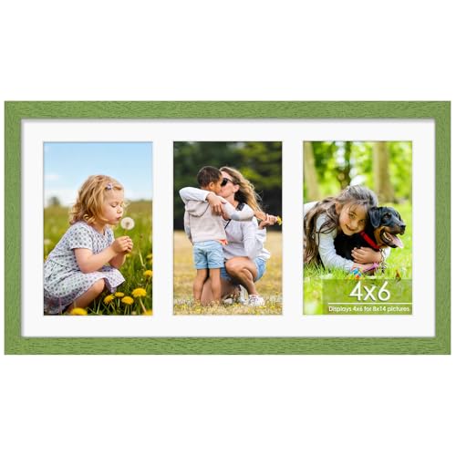 Image of DUENPY 8x14 Collage Picture Frame 4x6 Collage Picture Frame Displays Three 4x6 inch Photos or 8x14 (Without Mat) for Available Horizontal Wall Mounting Display and Vertical Green