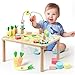 WINGYZ Activity Table, 6 in 1 Wooden Montessori Activity Center with Bead Maze Shape Sorter Fishing Game, Kids Sensory Play Table Toddler Toys 1st Birthday Gifts Boy Girl(Morandi)