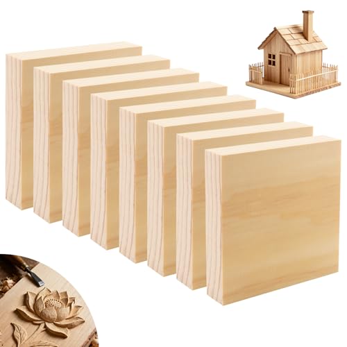 Pyroclasia 8 Stück Holzwürfel 10X10X2cm Unlackierte Holzblöcke Holzbretter zum Basteln Holzblock Holzklotz Massiv Restholz Holzzuschnitt Kiefernholzbretter für Holzschnitzerei DIY Holzuntersetzer