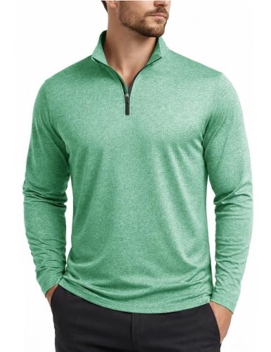 Boladeci Mens Fleece Pullover Quarter Zip 1/4 Thermal Long Sleeve Shirts Golf Sweaters Pullovers 1/2 Half Zip Pullover Golf Gifts For Men Accessories Green Fleece Mid Layer Clothing