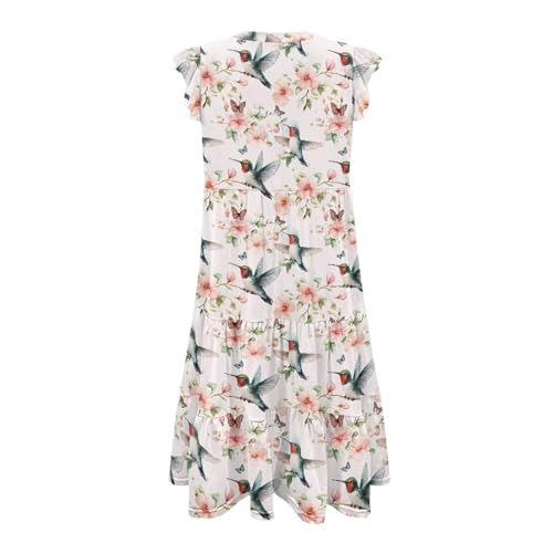 Image of Women's Casual Ruffle Sleeve Dress V Neck Pullover Dress Flowy A-Line Pleated Lightweight Dress with Pockets