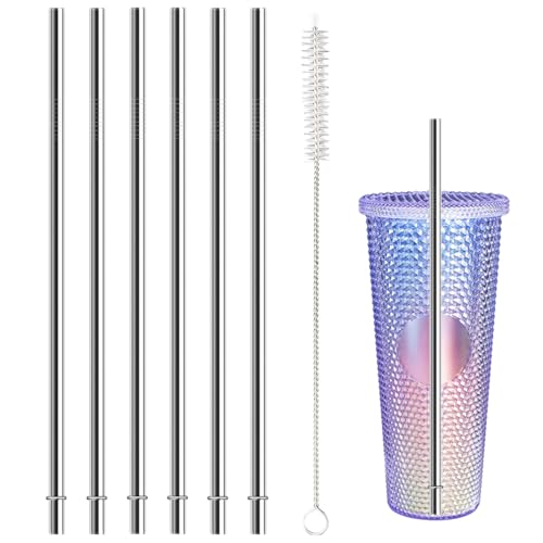 10.5 Inch Stainless Steel Straws Replacement for Starbucks Cold Cup Venti 24 oz 6 PCS Straight Reusable Metal Straw with Cleaning Brush 10.5 X 0.31 Compatible with Starbucks Tumblers