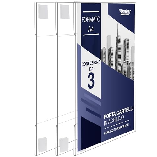 Cornice per Foto in Acrilico con Nastro a Strappo, Formato A4 Verticale o Orizzontale, Cornice Trasparente per Montaggio a Parete, Bacheca in Plastica per Casa, Ufficio, Ristorante (A4-3 Pezzi)