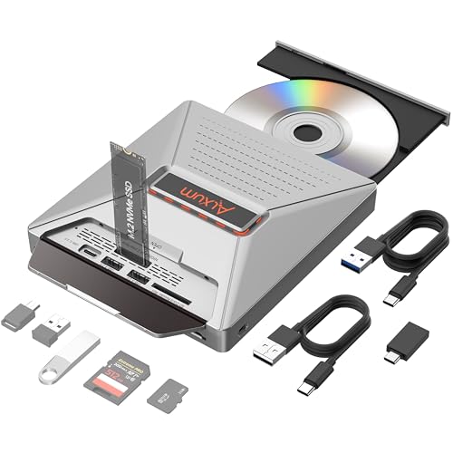 Image of Alxum External CD DVD Drive for Laptop, 7 in 1 Disc Player Burner with M.2
