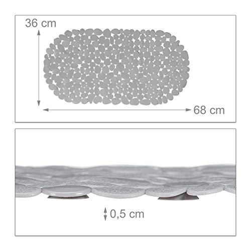 Relaxdays Anti-Slip Bath Mat, Stone-Look, Non-Slippery Suction Cups, Washable, W x D: 36 x 68 cm, PVC, Gray, Pack of 1