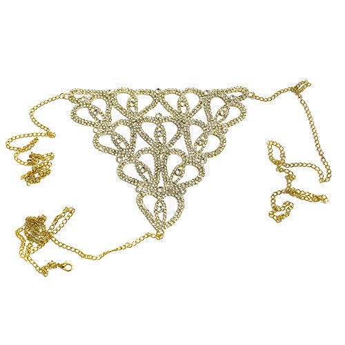Calcinha Fio Dental Strass Cristal Tamanho Único Regulável com Corrente Dourada ou Prateada Caimento
