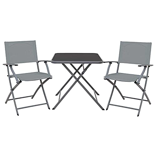 7H SEVEN HOUSE Conjunto de Exterior Mesa y Sillas con Brazos Modelo Amber, Gris Claro, One Size