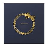 写真台紙 2面四切 四つ切【りぼん柄 紺色 Anniversary ゴールド箔 中枠白色】2面大きいサイズ 手作り 無地 中枠付き アルバム 結婚 七五三 ベビー 成人式 お祝い 結婚祝い 出産 婚礼 お宮参り 753 集合写真 四切 四つ切り クラウンハート 日本製 (紺)