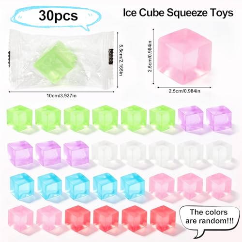 Image of 30PCS Stress Balls Fidget Toys Adults,Ice Cube Squeeze Toys Party Valentines Day Gifts Squishy Cube Taba Squishy Random Colors for Anxiety Relief & Hand Therapy for Kids & Adults