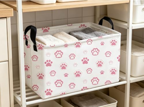 Image of Essme Rectangular Pink Baskets,Dog Basket with Handles for Room Decor, Book Bins,Shelf Basket.(Pink Dog