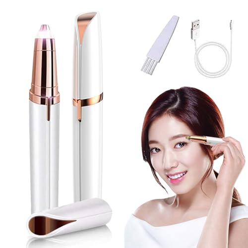 Rechargeable Eyebrow Hair Remover Electric Eyebrow Trimmer with LED Light, Electric Painless Eyebrow Trimmer Epilator for Women, Rechargeable Eyebrow Epilator for Lips Nose Chin(White)