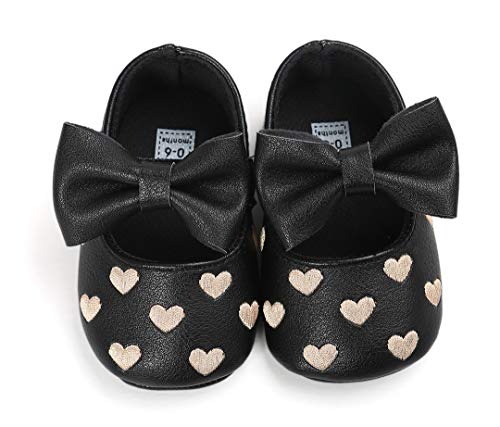 Bebila Baby Girls Mary Jane Flats - Soft Soled Toddler Shoes with Bowknot Ballet Slippers for Infant/Newborn/First-Walkers (0-6 Months/3.5 US Toddler/11cm, Black)