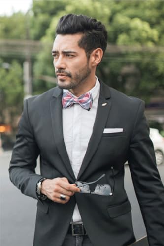 Image of DiBanGu Paisley Bow Ties for Men Silk Self Tied Bowtie and Pocket Square Cufflinks with Lapel Pin for Wedding Party