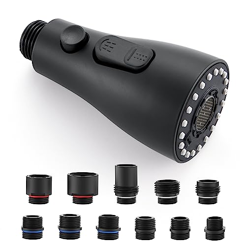 【???????】Pull Down Kitchen Faucet Sprayer Head Replacement Part with Connectors, 3 Function Pull Out Sink Sprayer Replacement Nozzle, Kitchen Faucet Head Hose Spray Tap Spout, Matte Black