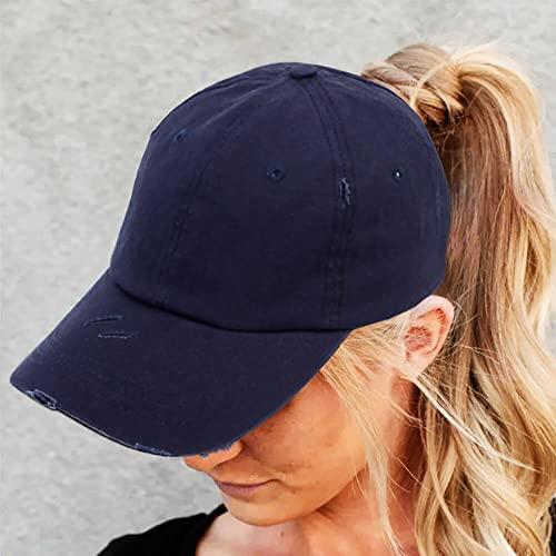 Image of Eohak Ponytail Baseball Hat Distressed Retro Washed Cotton Twill