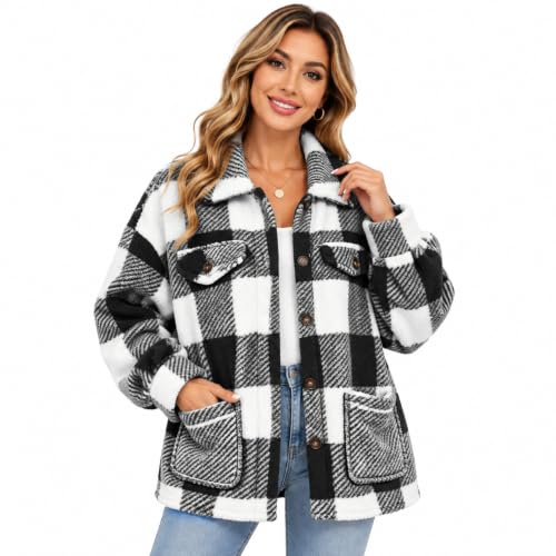 Fleece Sherpa Jacket Women Plaid Fleece Jacket Women Sherpa Button Shacket Casual Fall Winter Outfit Capsule Wardrobe Over 50 Blusas Termicas Frio Mujer - image 1