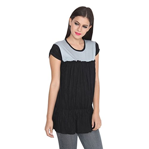 Image of Teemoods Women's Solid Viscose Top: Two Tone Design, Short Sleeve, Round Neck, Regular Fit, Breathable & Comfortable, Casual Wear for Women, S, M, L Sizes